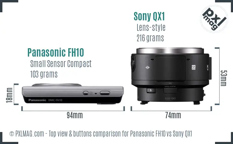 Panasonic FH10 vs Sony QX1 top view buttons comparison