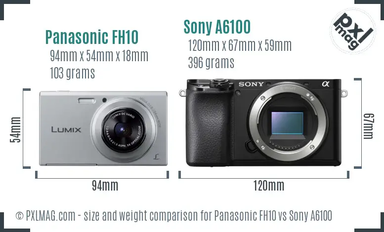 Panasonic FH10 vs Sony A6100 size comparison