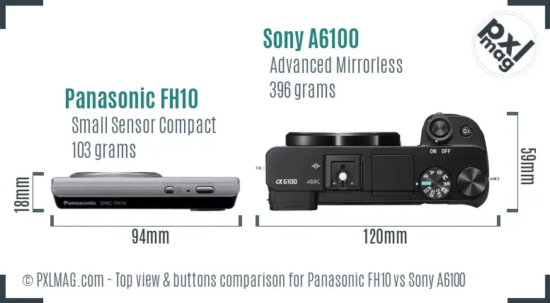 Panasonic FH10 vs Sony A6100 top view buttons comparison