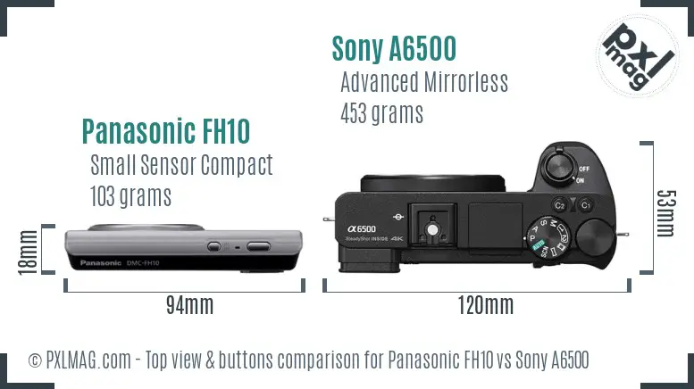 Panasonic FH10 vs Sony A6500 top view buttons comparison