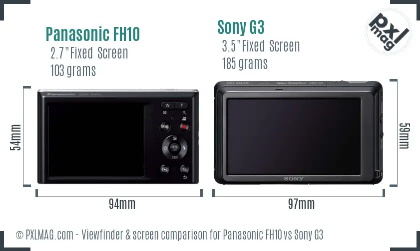 Panasonic FH10 vs Sony G3 Screen and Viewfinder comparison