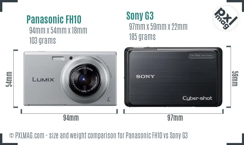 Panasonic FH10 vs Sony G3 size comparison
