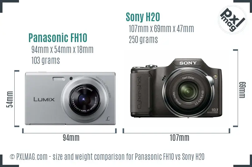 Panasonic FH10 vs Sony H20 size comparison