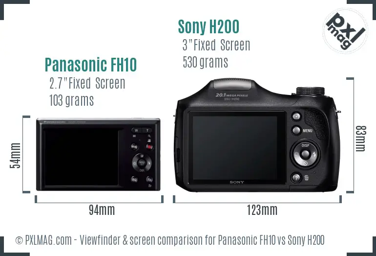 Panasonic FH10 vs Sony H200 Screen and Viewfinder comparison