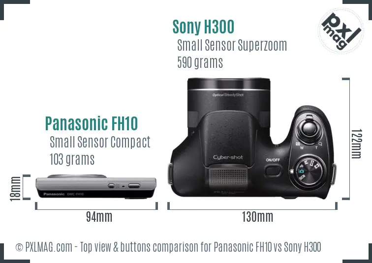 Panasonic FH10 vs Sony H300 top view buttons comparison