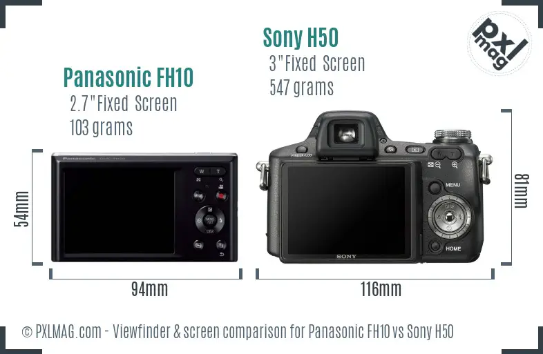 Panasonic FH10 vs Sony H50 Screen and Viewfinder comparison