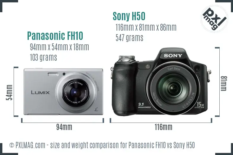 Panasonic FH10 vs Sony H50 size comparison