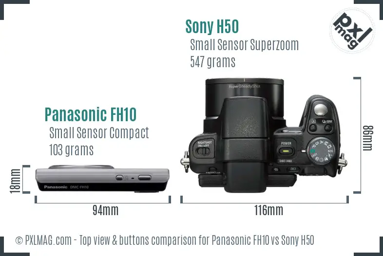 Panasonic FH10 vs Sony H50 top view buttons comparison