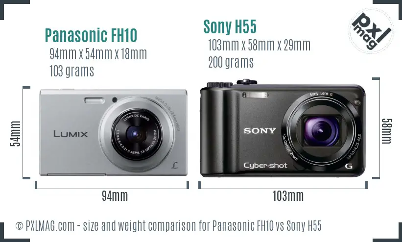 Panasonic FH10 vs Sony H55 size comparison