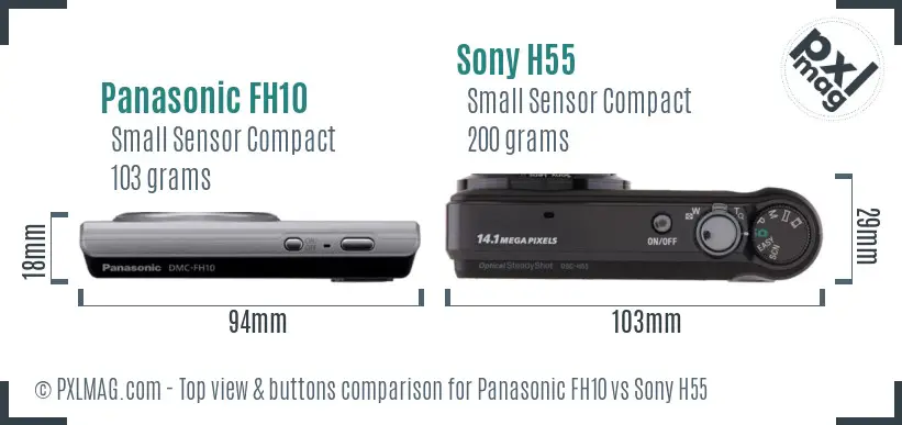Panasonic FH10 vs Sony H55 top view buttons comparison