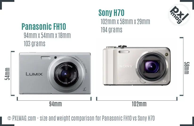 Panasonic FH10 vs Sony H70 size comparison