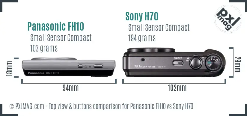 Panasonic FH10 vs Sony H70 top view buttons comparison