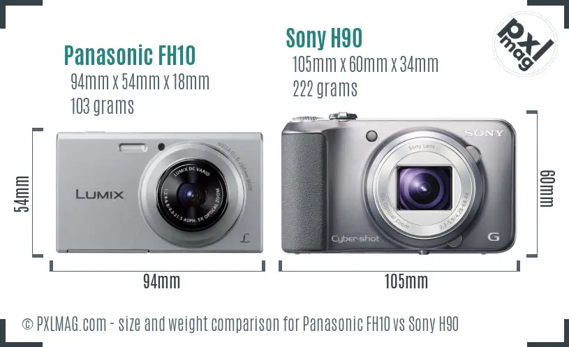 Panasonic FH10 vs Sony H90 size comparison