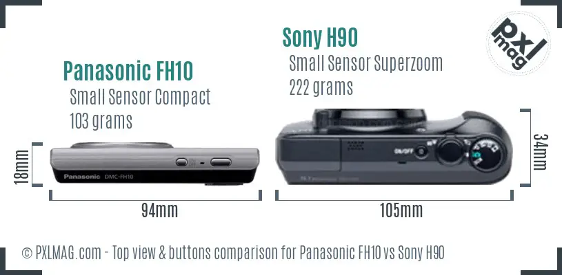 Panasonic FH10 vs Sony H90 top view buttons comparison