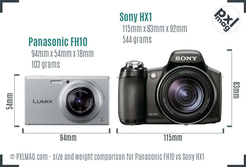 Panasonic FH10 vs Sony HX1 size comparison