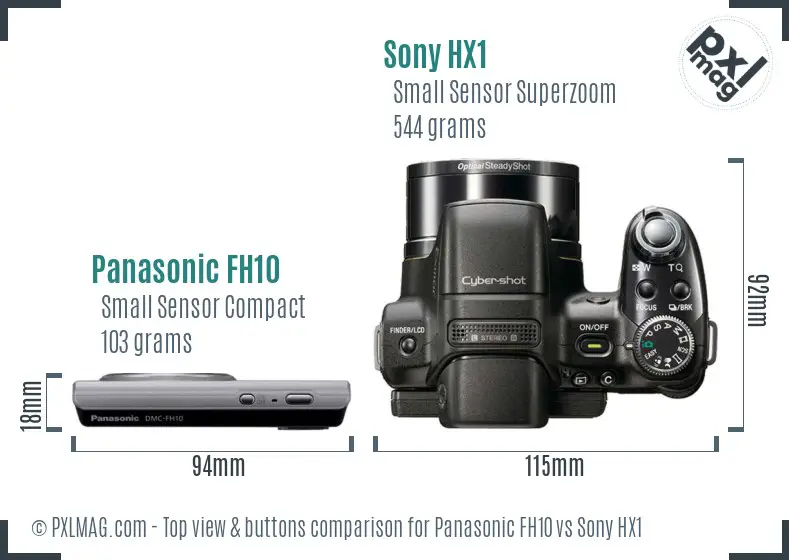 Panasonic FH10 vs Sony HX1 top view buttons comparison