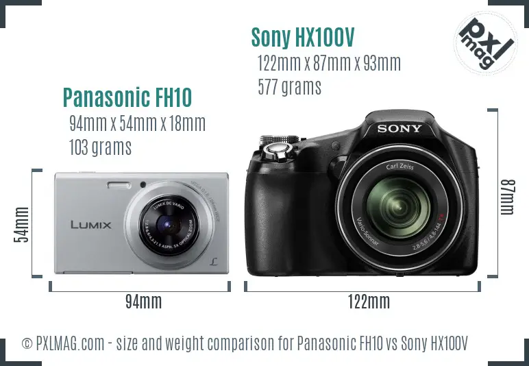 Panasonic FH10 vs Sony HX100V size comparison