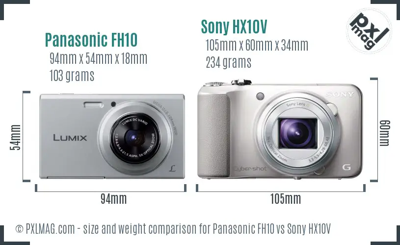 Panasonic FH10 vs Sony HX10V size comparison