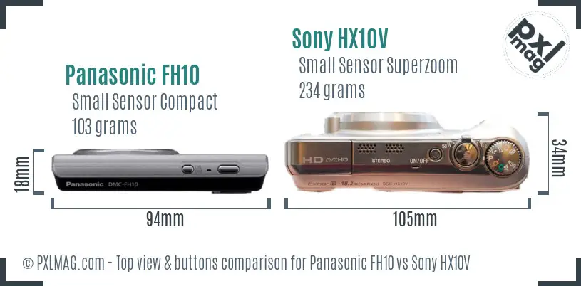 Panasonic FH10 vs Sony HX10V top view buttons comparison