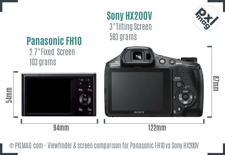Panasonic FH10 vs Sony HX200V Screen and Viewfinder comparison