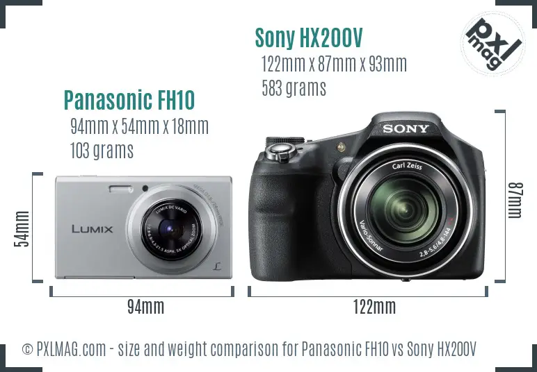 Panasonic FH10 vs Sony HX200V size comparison