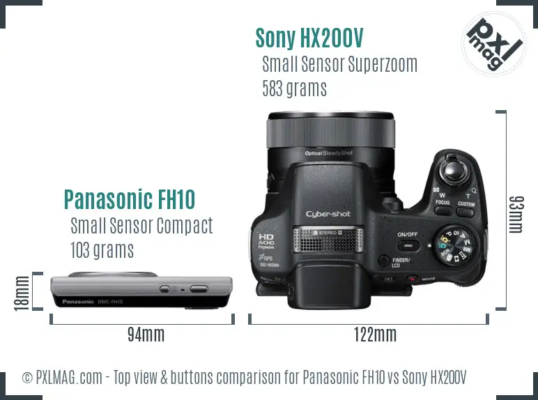 Panasonic FH10 vs Sony HX200V top view buttons comparison