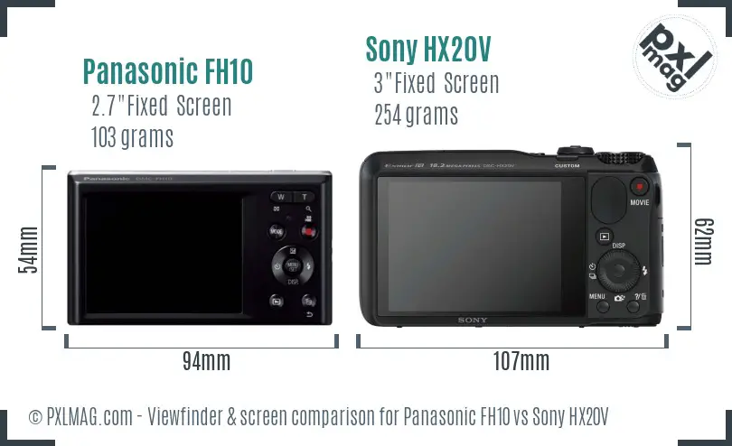 Panasonic FH10 vs Sony HX20V Screen and Viewfinder comparison