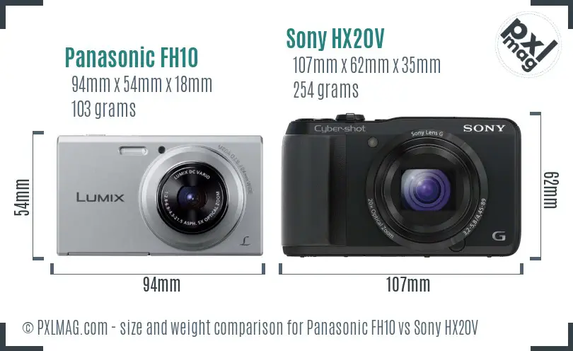 Panasonic FH10 vs Sony HX20V size comparison