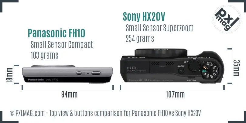 Panasonic FH10 vs Sony HX20V top view buttons comparison