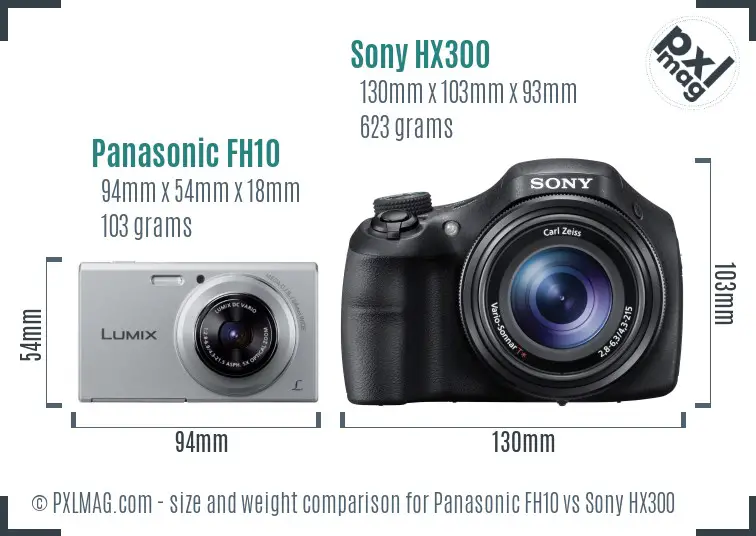 Panasonic FH10 vs Sony HX300 size comparison