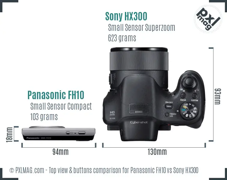 Panasonic FH10 vs Sony HX300 top view buttons comparison