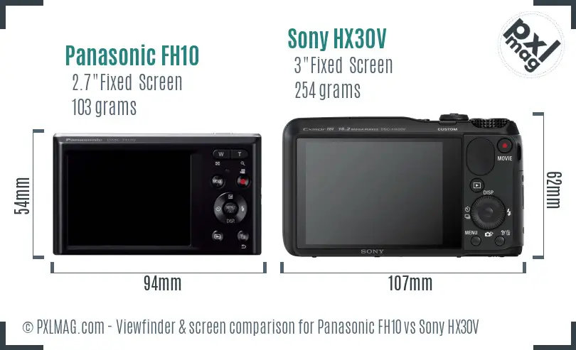 Panasonic FH10 vs Sony HX30V Screen and Viewfinder comparison