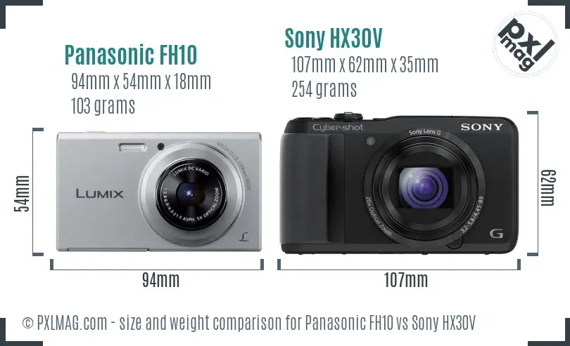 Panasonic FH10 vs Sony HX30V size comparison