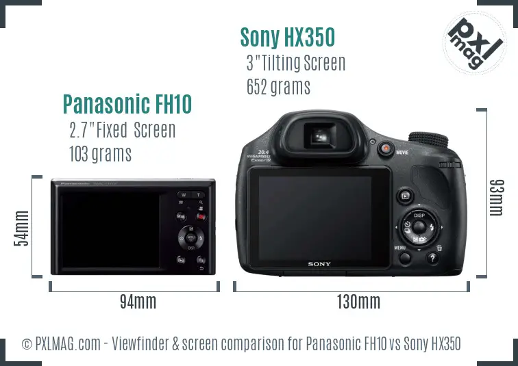 Panasonic FH10 vs Sony HX350 Screen and Viewfinder comparison