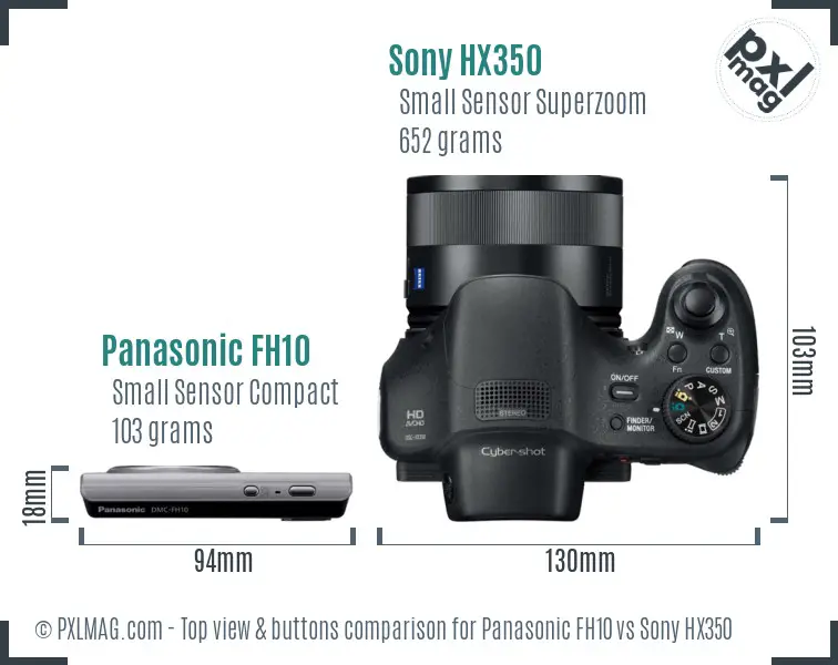 Panasonic FH10 vs Sony HX350 top view buttons comparison