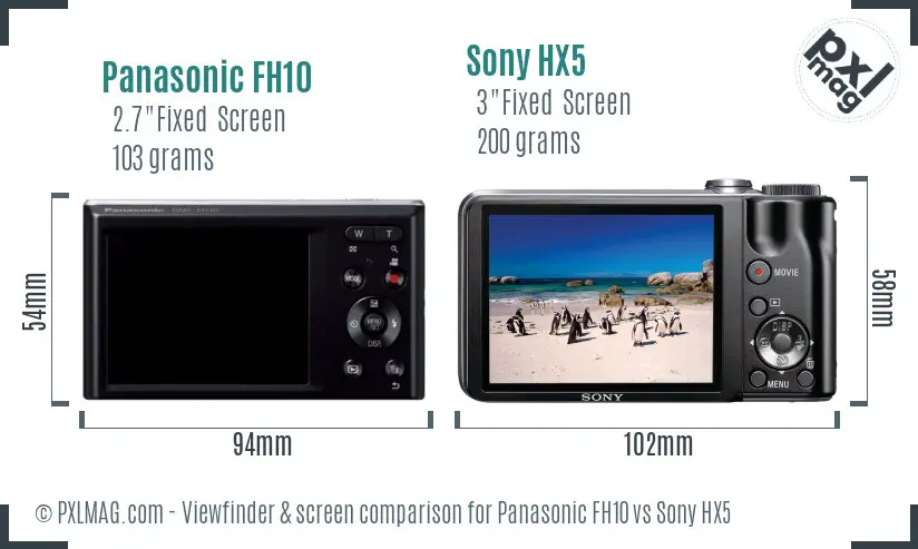 Panasonic FH10 vs Sony HX5 Screen and Viewfinder comparison