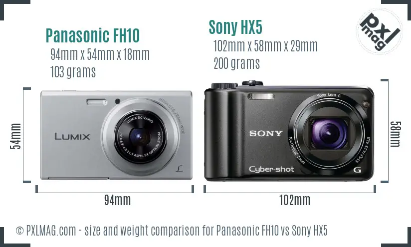 Panasonic FH10 vs Sony HX5 size comparison