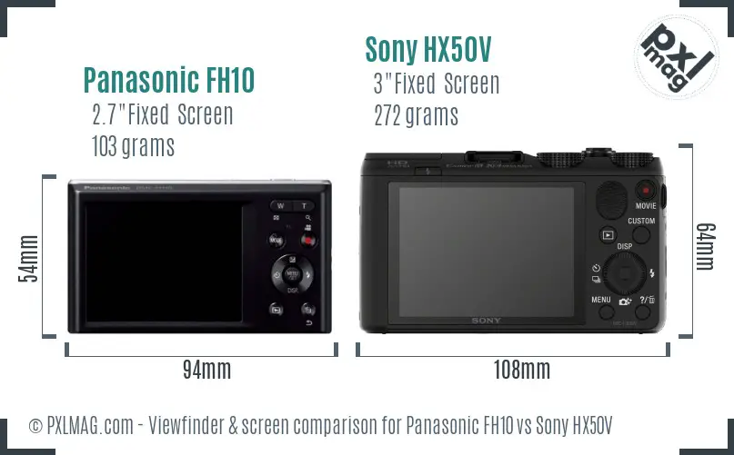 Panasonic FH10 vs Sony HX50V Screen and Viewfinder comparison