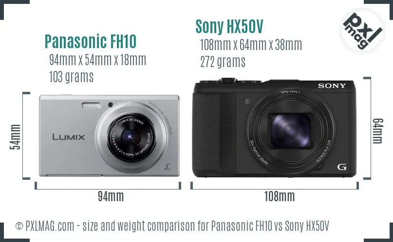 Panasonic FH10 vs Sony HX50V size comparison