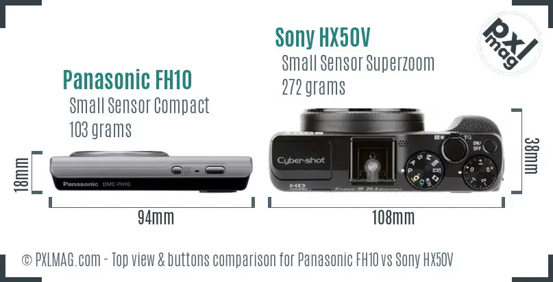 Panasonic FH10 vs Sony HX50V top view buttons comparison