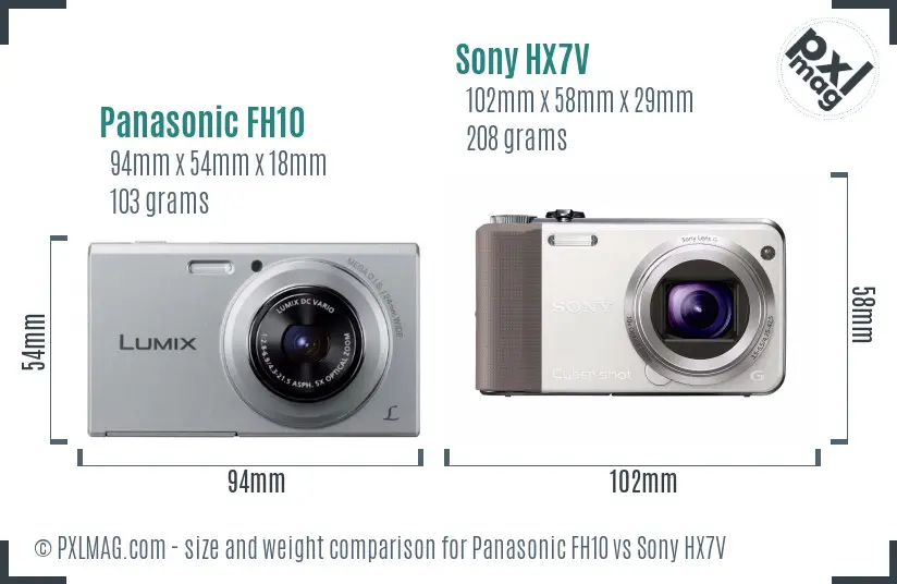 Panasonic FH10 vs Sony HX7V size comparison