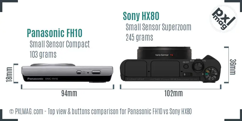 Panasonic FH10 vs Sony HX80 top view buttons comparison