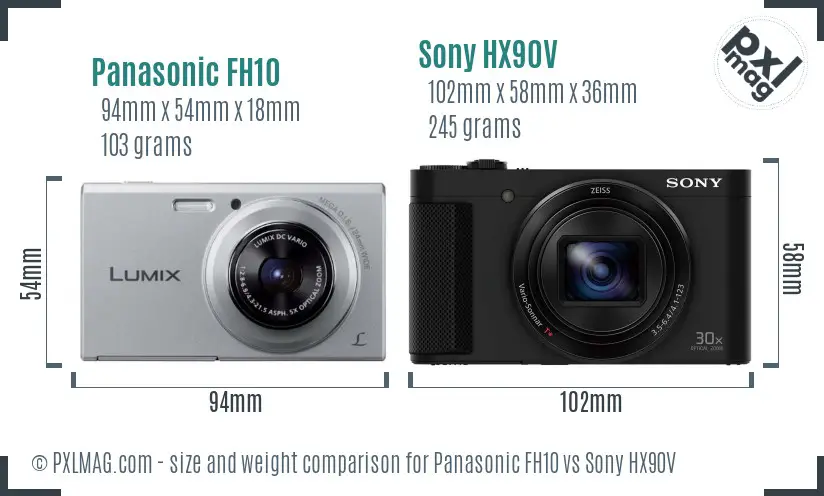 Panasonic FH10 vs Sony HX90V size comparison