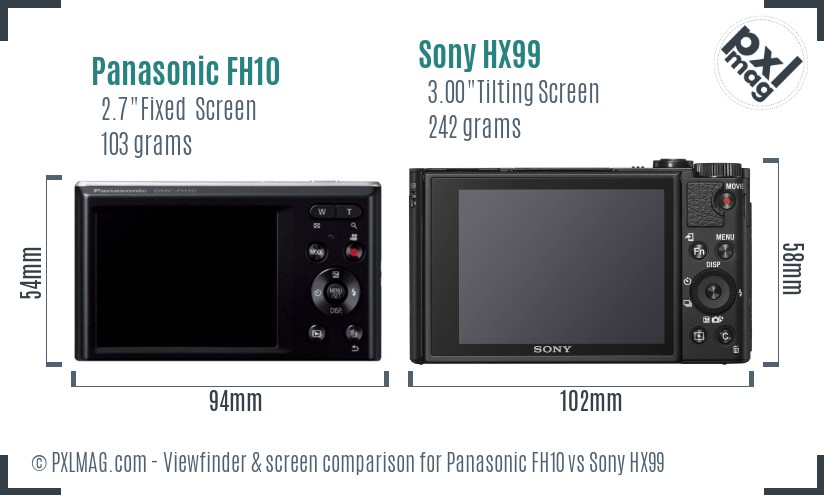 Panasonic FH10 vs Sony HX99 Screen and Viewfinder comparison