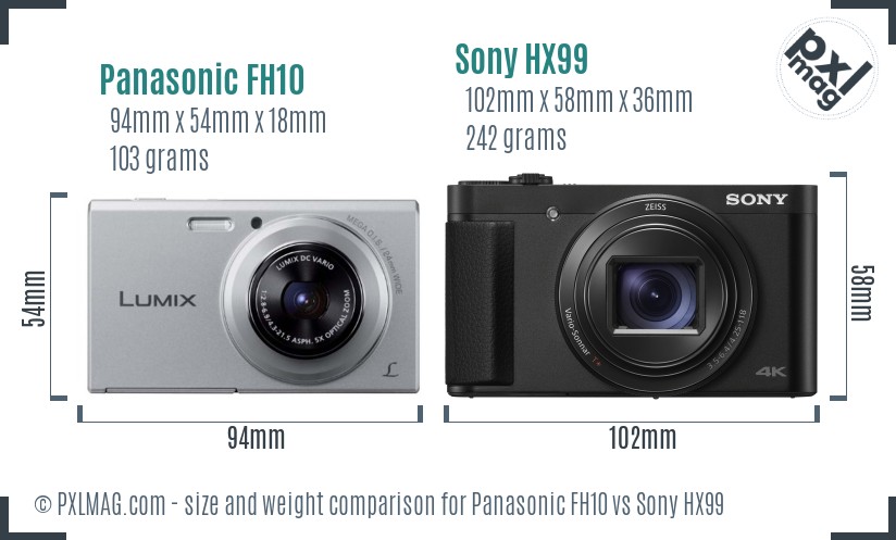 Panasonic FH10 vs Sony HX99 size comparison