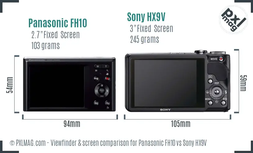 Panasonic FH10 vs Sony HX9V Screen and Viewfinder comparison