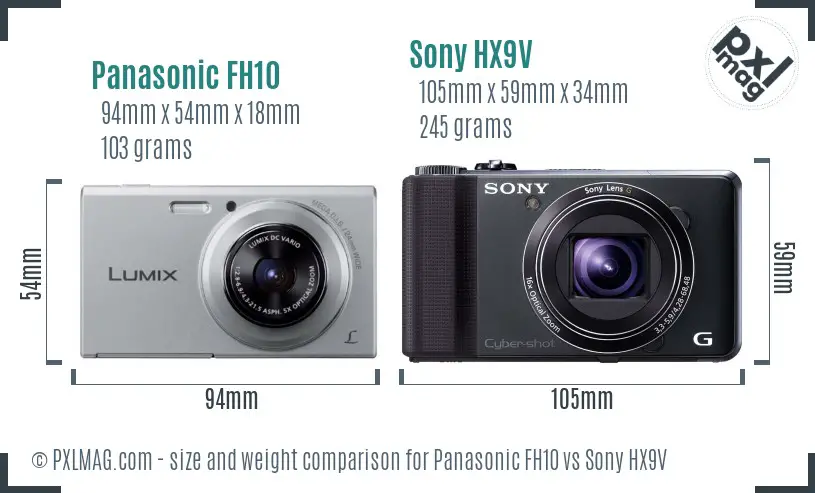 Panasonic FH10 vs Sony HX9V size comparison