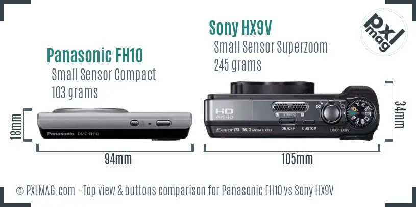 Panasonic FH10 vs Sony HX9V top view buttons comparison