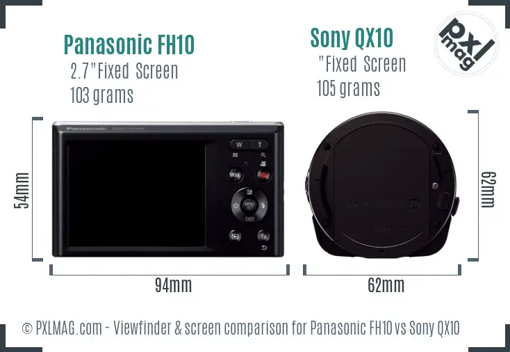 Panasonic FH10 vs Sony QX10 Screen and Viewfinder comparison