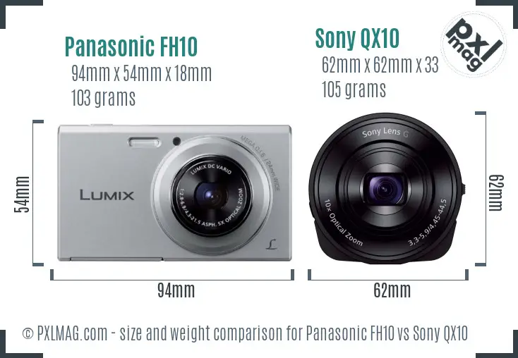 Panasonic FH10 vs Sony QX10 size comparison